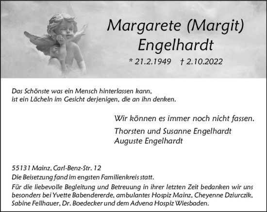 Traueranzeige von Margarete Engelhardt von vrm-trauer AZ Mainz