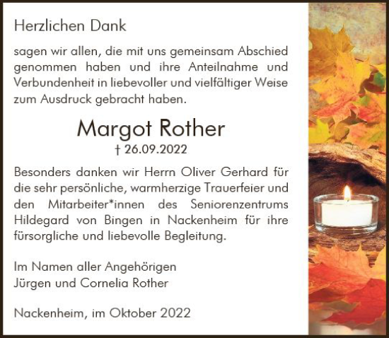 Traueranzeige von Margot Rother von vrm-trauer AZ Mainz