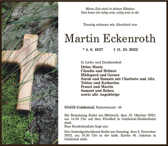 Traueranzeige von Martin Eckenroth von vrm-trauer Allg. Zeitung Bad Kreuznach