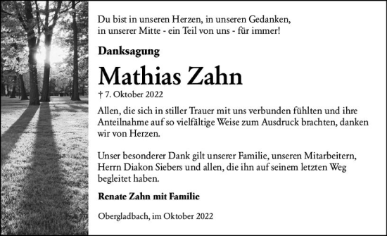 Traueranzeige von Mathias Zahn von vrm-trauer Wiesbadener Kurier