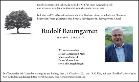Traueranzeige von Rudolf Baumgarten von vrm-trauer AZ Mainz