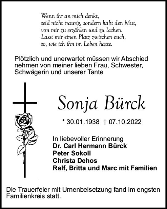 Traueranzeige von Sonja Bürck von vrm-trauer Darmstädter Echo