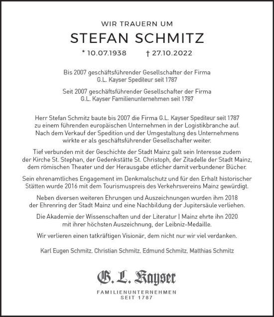 Traueranzeige von Stefan Schmitz von vrm-trauer AZ Mainz