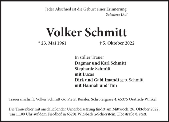 Traueranzeige von Volker Schmitt von vrm-trauer Wiesbadener Kurier