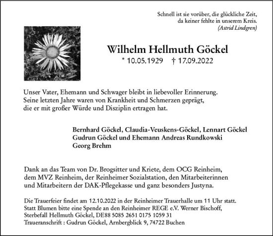 Traueranzeige von Wilhelm Hellmuth Göckel von vrm-trauer Darmstädter Echo