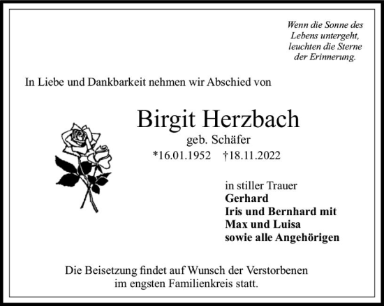 Traueranzeige von Birgit Herzbach von vrm-trauer Allgemeine  Zeitung Ingelheim-Bingen
