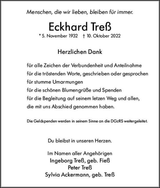 Traueranzeige von Eckhard Treß von vrm-trauer Wiesbadener Kurier