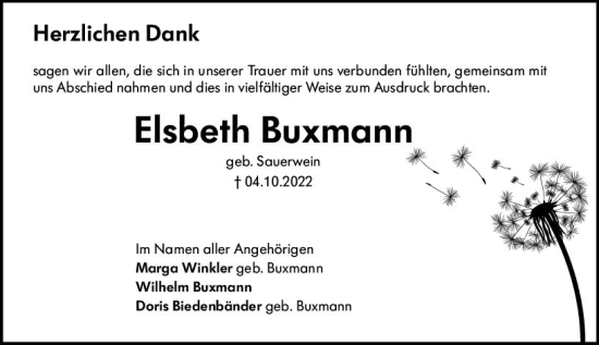 Traueranzeige von Elsbeth Buxmann von vrm-trauer Darmstädter Echo