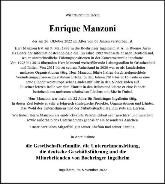 Traueranzeige von Enrique Manzoni von vrm-trauer Allgemeine  Zeitung Ingelheim-Bingen