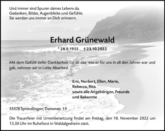 Traueranzeige von Erhard Grünewald von vrm-trauer Allgemeine  Zeitung Ingelheim-Bingen