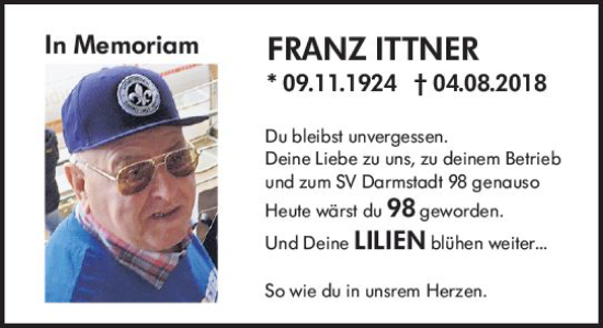 Traueranzeige von Franz Ittner von vrm-trauer Darmstädter Echo