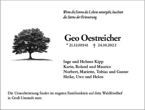 Traueranzeige von Geo Oestreicher von vrm-trauer Darmstädter Echo