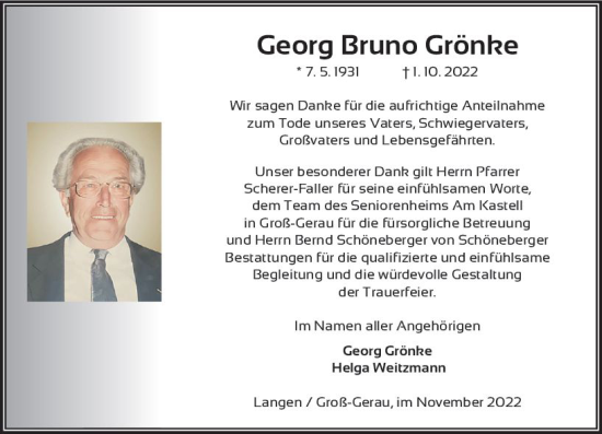 Traueranzeige von Georg Bruno Grönke von vrm-trauer Groß-Gerauer Echo