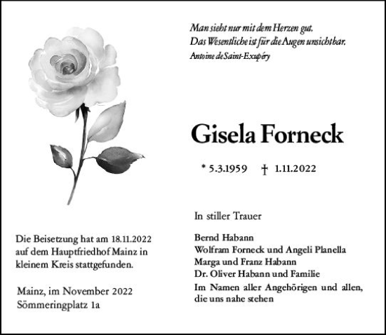 Traueranzeige von Gisela Forneck von vrm-trauer AZ Mainz