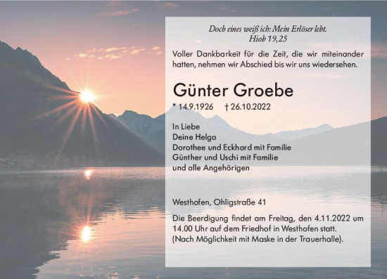 Traueranzeige von Günter Groebe von vrm-trauer Wormser Zeitung