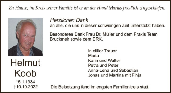 Traueranzeige von Helmut Koob von vrm-trauer Bürstädter/Lamperth. Ztg/Starkenburger