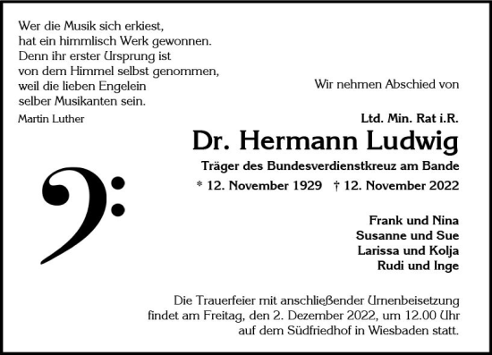 Traueranzeige von Hermann Ludwig von vrm-trauer Wiesbadener Kurier