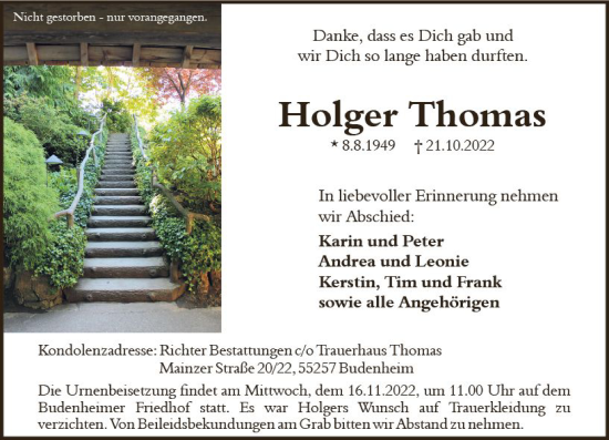 Traueranzeige von Holger Thomas von vrm-trauer AZ Mainz