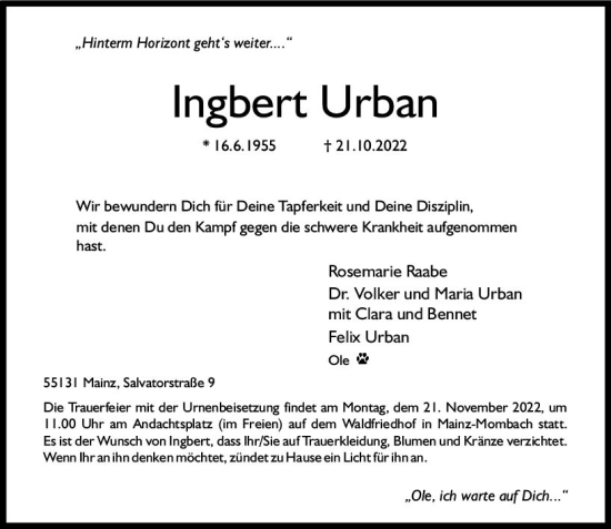 Traueranzeige von Ingbert Urban von vrm-trauer AZ Mainz