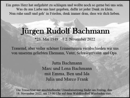 Traueranzeige von Jürgen Rudolf Bachmann von vrm-trauer Wiesbadener Kurier