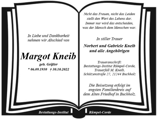 Traueranzeige von Margot Kneib von vrm-trauer AZ Mainz