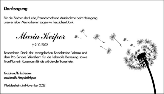 Traueranzeige von Maria Keiper von vrm-trauer Wormser Zeitung