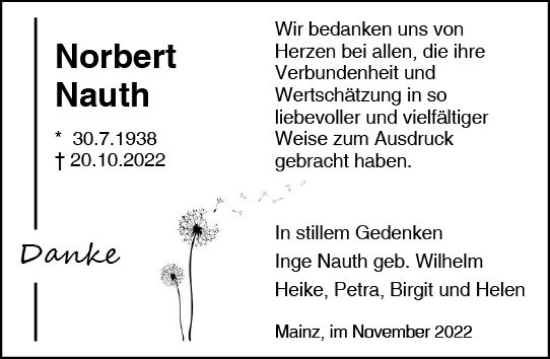 Traueranzeige von Norbert Nauth von vrm-trauer AZ Mainz