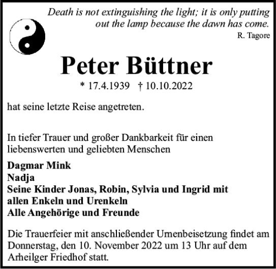 Traueranzeige von Peter Büttner von vrm-trauer Darmstädter Echo