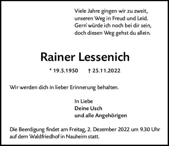 Traueranzeige von Rainer Lessenich von vrm-trauer Groß-Gerauer Echo