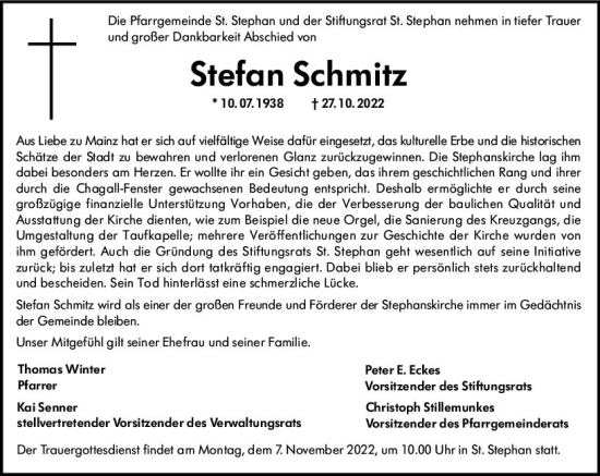 Traueranzeige von Stefan Schmitz von vrm-trauer AZ Mainz