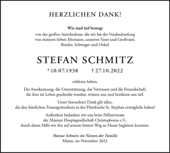 Traueranzeige von Stefan Schmitz von vrm-trauer AZ Mainz