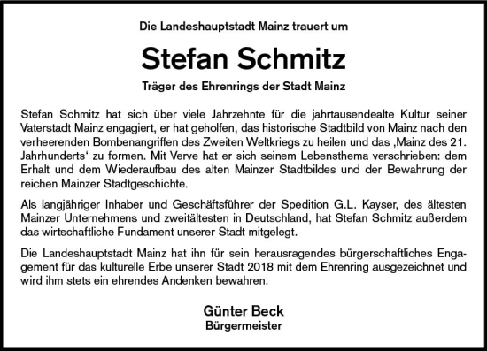 Traueranzeige von Stefan Schmitz von vrm-trauer AZ Mainz