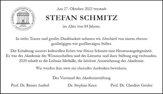 Traueranzeige von Stefan Schmitz von vrm-trauer AZ Mainz