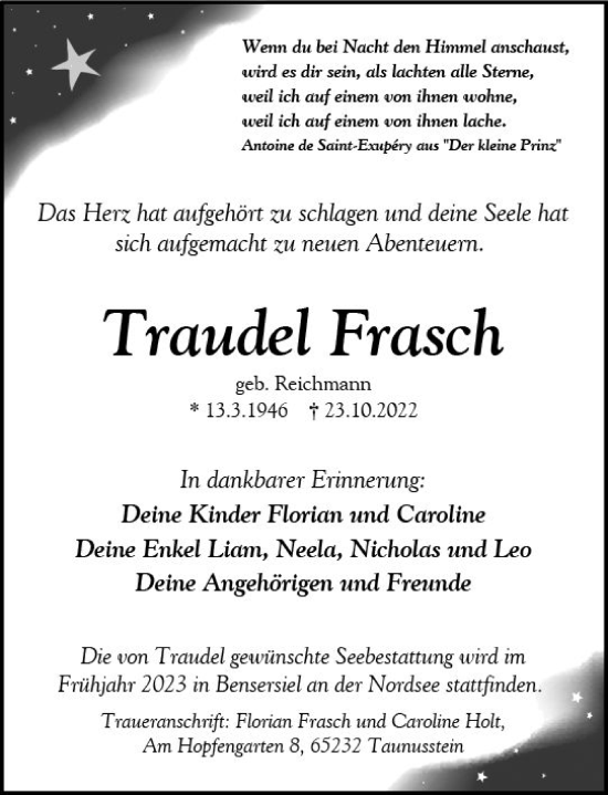 Traueranzeige von Traudel Frasch von vrm-trauer AZ Mainz