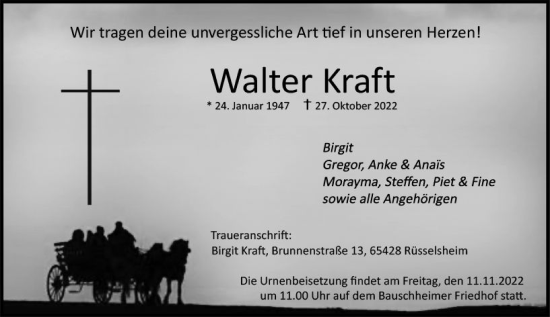 Traueranzeige von Walter Kraft von vrm-trauer Rüsselsheimer Echo / MainSpitze