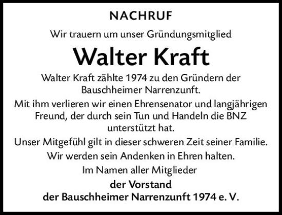 Traueranzeige von Walter Kraft von vrm-trauer Rüsselsheimer Echo / MainSpitze