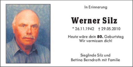 Traueranzeige von Werner Silz von vrm-trauer AZ Mainz