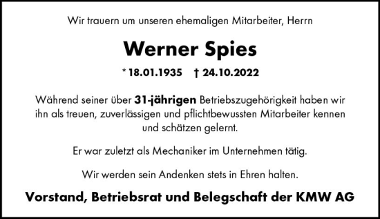 Traueranzeige von Werner Spies von vrm-trauer AZ Mainz