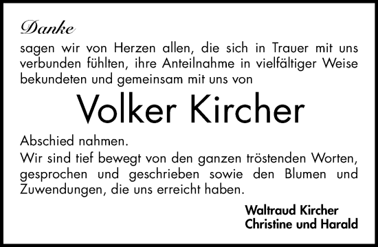 Traueranzeige von Volker Kircher von VRM-TRAUER BÜRSTÄDTER/LAMPERTH. ZTG/STARKENBURGER