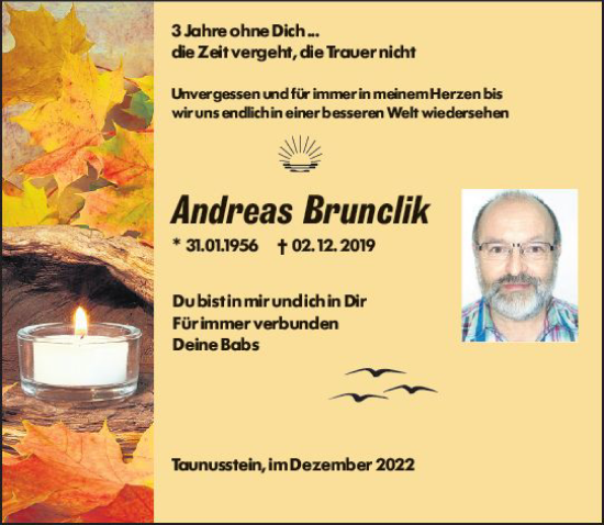 Traueranzeige von Andreas Brunclik von vrm-trauer Wiesbadener Kurier Traueranzeige von Andreas Brunclik von vrm-trauer Wiesbadener Kurier