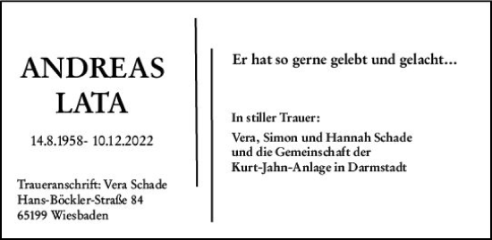 Traueranzeige von Andreas Lata von vrm-trauer Darmstädter Echo