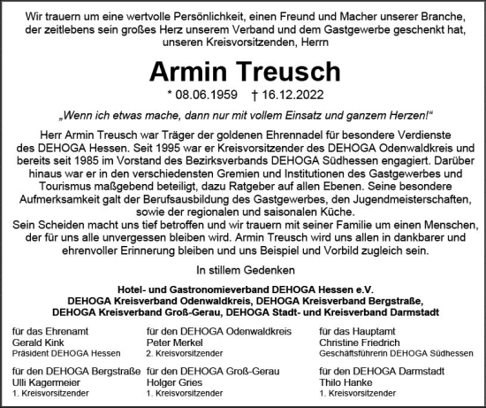 Traueranzeige von Armin Treusch von vrm-trauer Odenwälder Echo