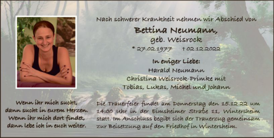 Traueranzeige von Bettina Neumann von vrm-trauer AZ Mainz