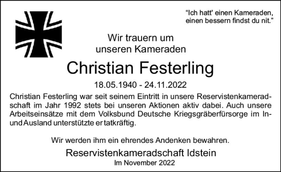 Traueranzeige von Christian Festerling von vrm-trauer Idsteiner Zeitung