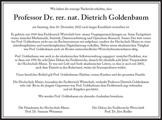 Traueranzeige von Dietrich Goldenbaum von vrm-trauer AZ Mainz