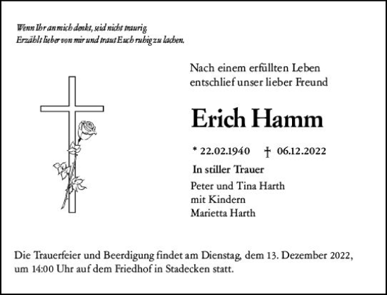 Traueranzeige von Erich Hamm von vrm-trauer Allgemeine  Zeitung Ingelheim-Bingen