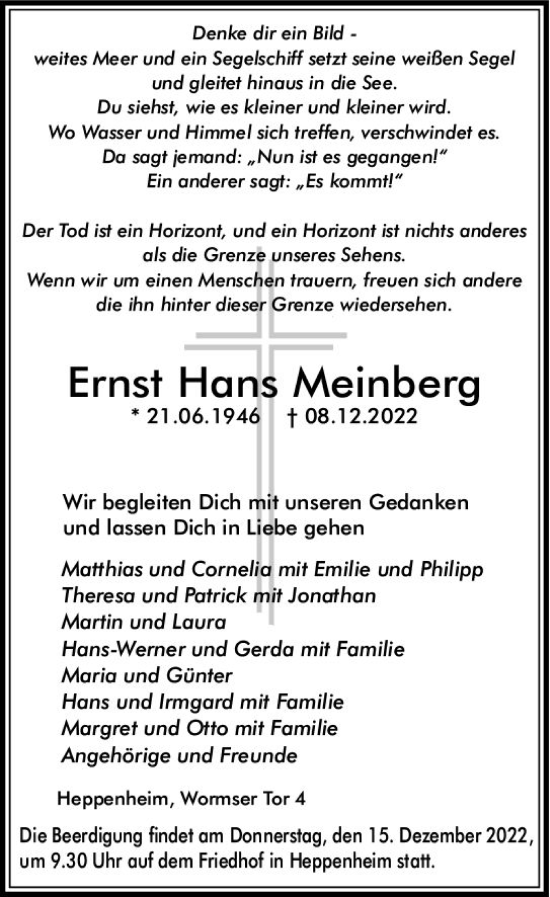 Traueranzeige von Ernst Hans Meinberg von vrm-trauer Bürstädter/Lamperth. Ztg/Starkenburger