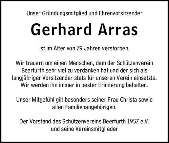 Traueranzeige von Gerhard Arras von vrm-trauer Odenwälder Echo