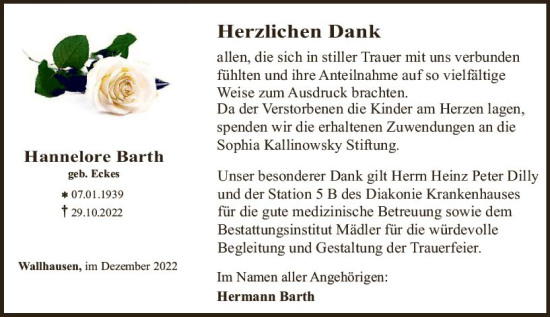 Traueranzeige von Hannelore Barth von vrm-trauer Allg. Zeitung Bad Kreuznach