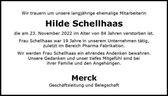 Traueranzeige von Hilde Schellhaas von vrm-trauer Darmstädter Echo